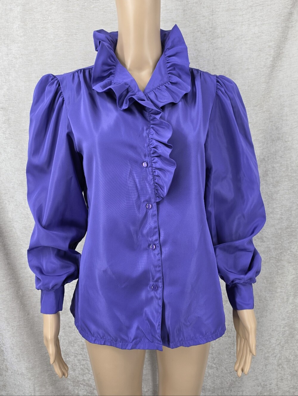 Vintage Purple Ruffle-Front Women’s Poet Blouse Twee Colorful